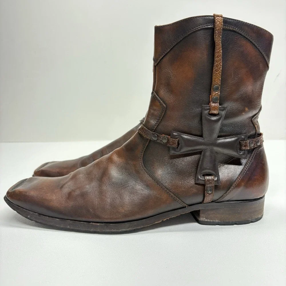 Mark Nason Corleone Brown Leather Harness Boots Square Toe Moto Men's Size 13